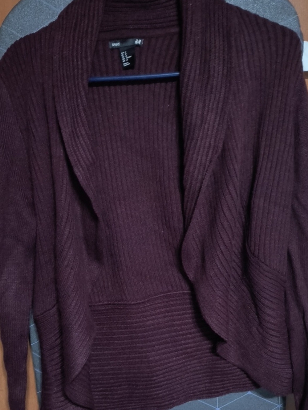 H&M Shawl Collar Ribbed Cardigan - Plum/Burgundy